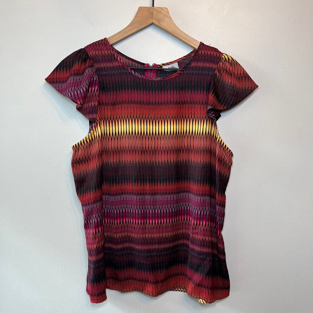 Worthington Women's Multi Parellalism Short Sleeve Striped Top Size Medium